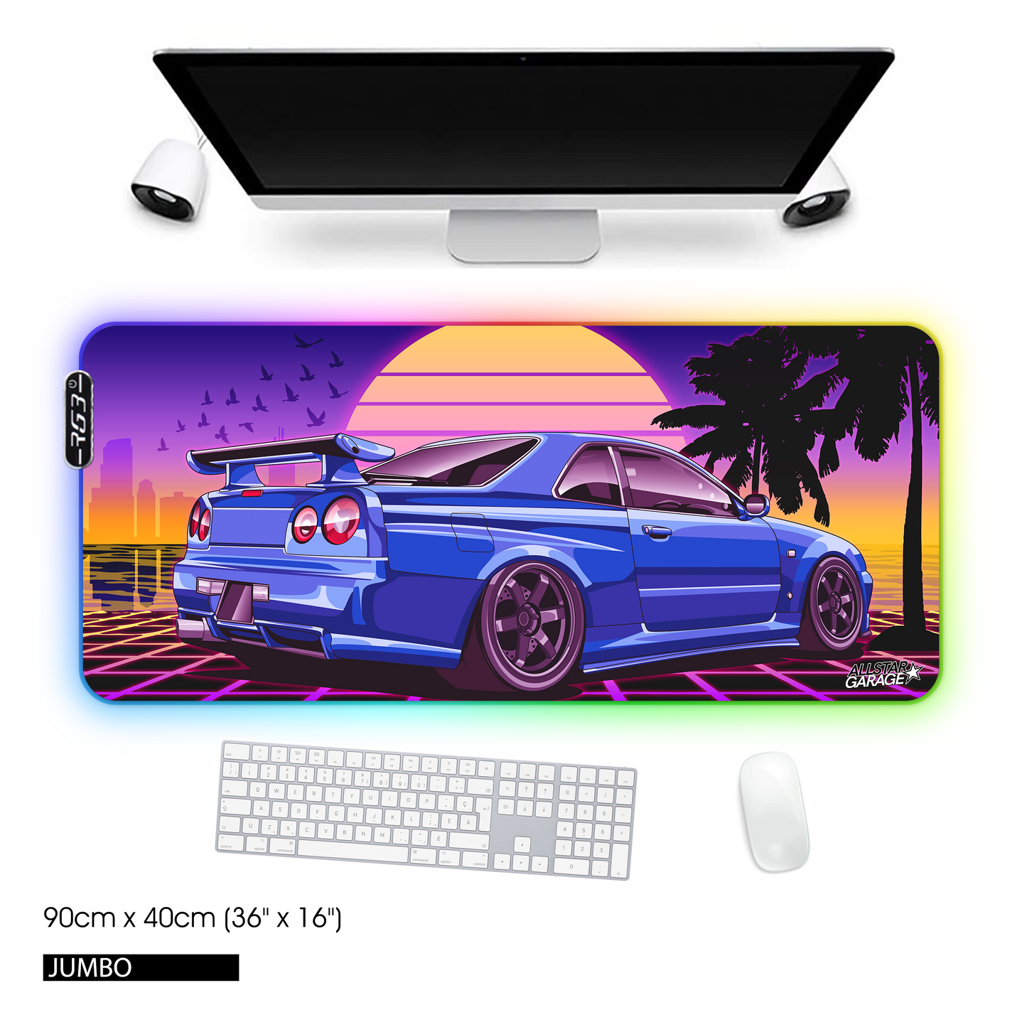 AllstarGarage 19 RGB Gaming Mouse Pad Extended Waterproof Desk pad, Skyline GTR r34 Design