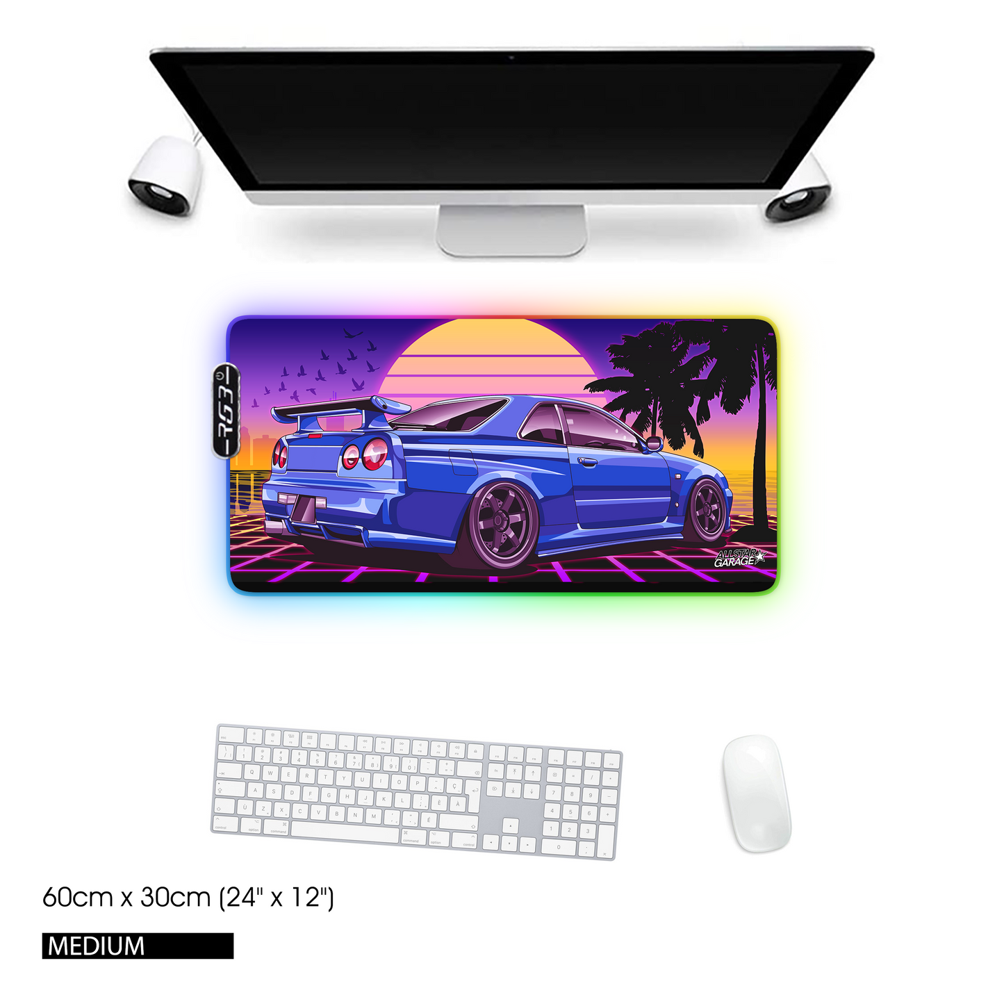 AllstarGarage 19 RGB Gaming Mouse Pad Extended Waterproof Desk pad, Skyline GTR r34 Design