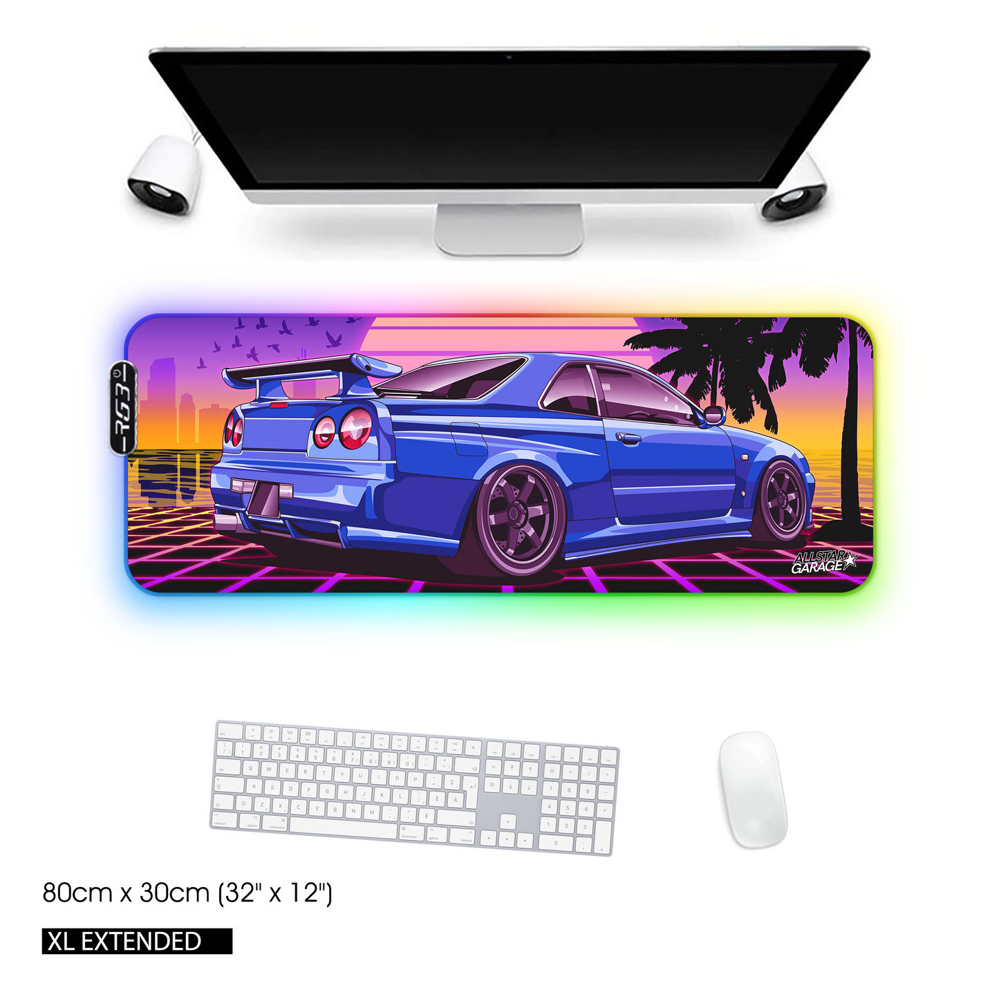 AllstarGarage 19 RGB Gaming Mouse Pad Extended Waterproof Desk pad, Skyline GTR r34 Design