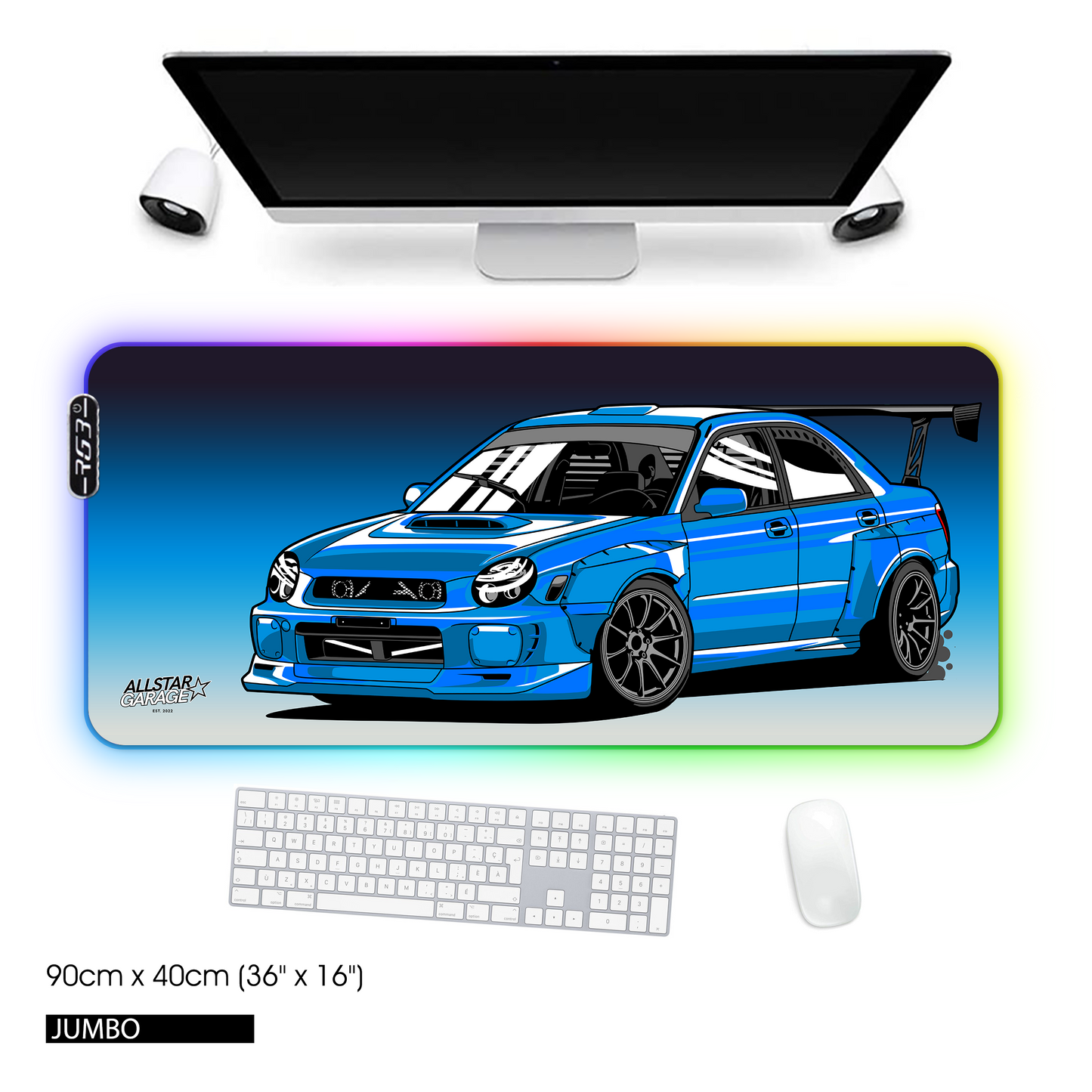 AllstarGarage 19 RGB Gaming Mouse Pad Extended Waterproof Desk pad, Subie car Design