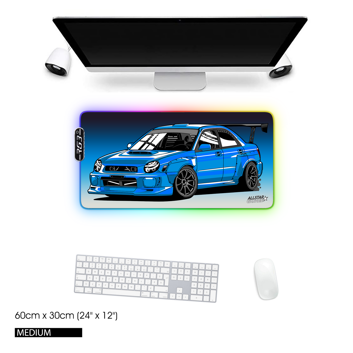 AllstarGarage 19 RGB Gaming Mouse Pad Extended Waterproof Desk pad, Subie car Design