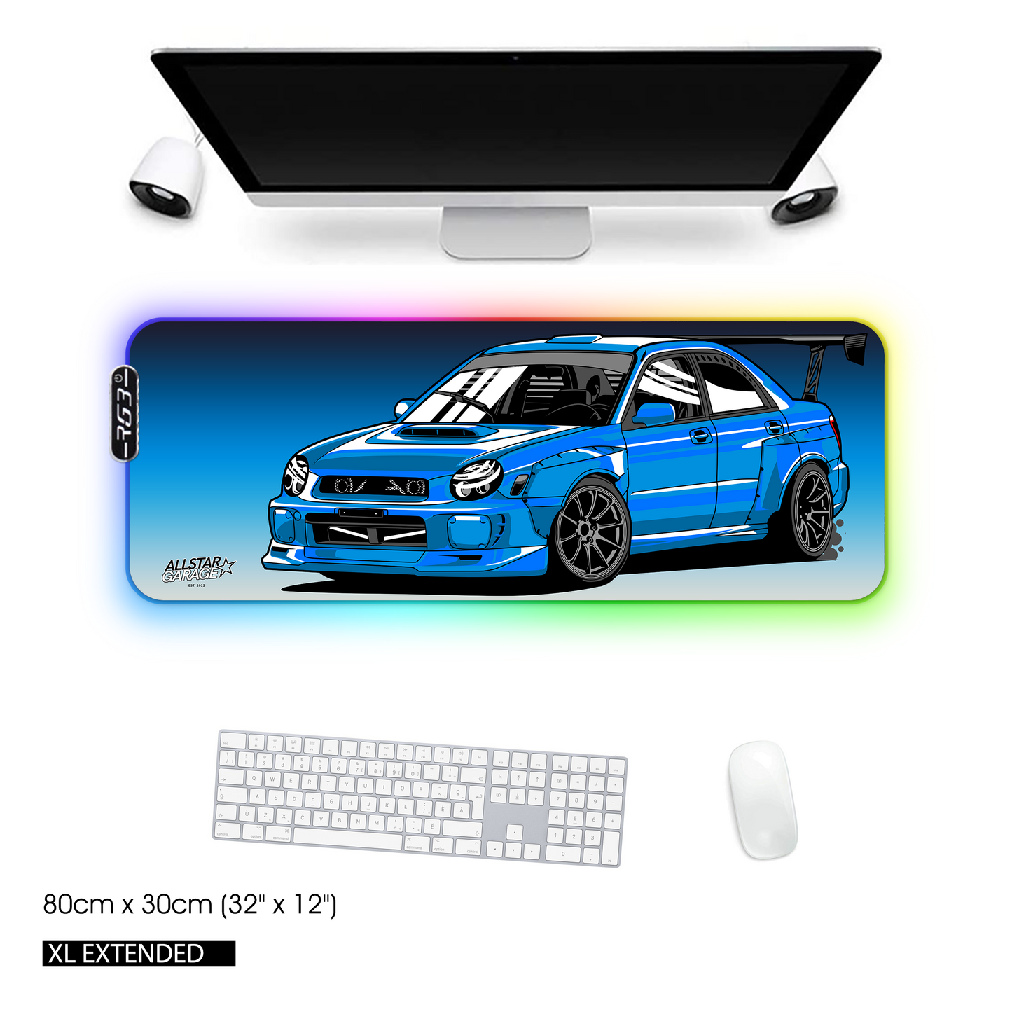 AllstarGarage 19 RGB Gaming Mouse Pad Extended Waterproof Desk pad, Subie car Design