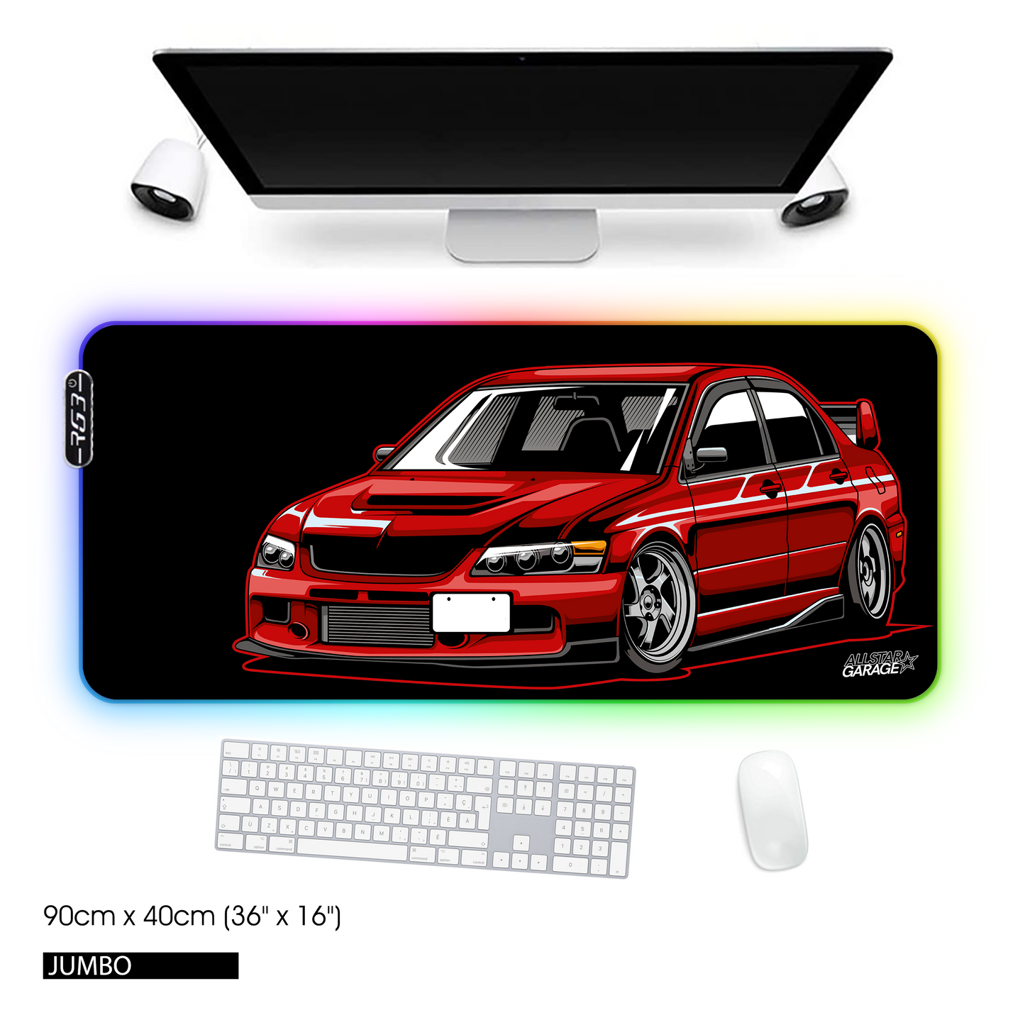 AllstarGarage 19 RGB Gaming Mouse Pad Extended Waterproof Desk pad, Lancer EVO design