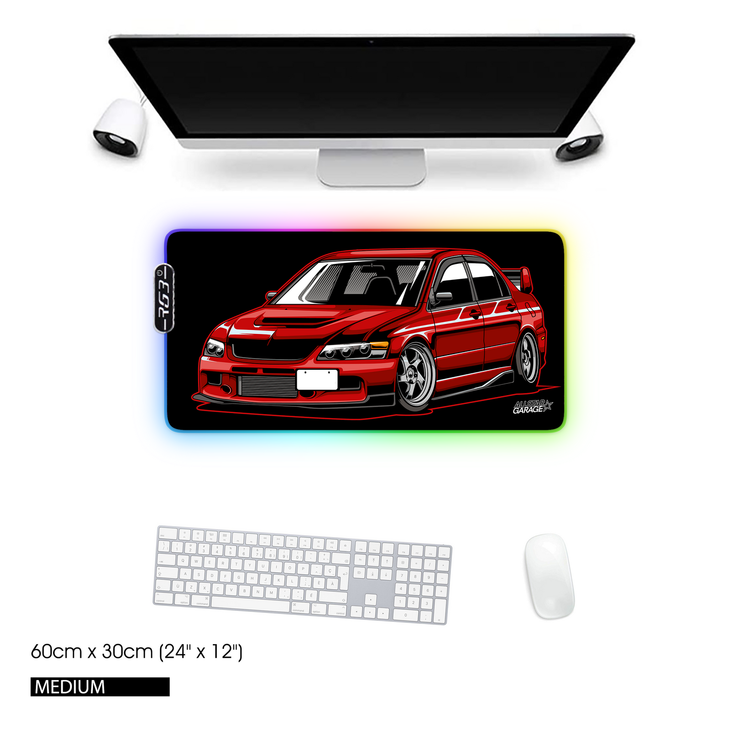 AllstarGarage 19 RGB Gaming Mouse Pad Extended Waterproof Desk pad, Lancer EVO design