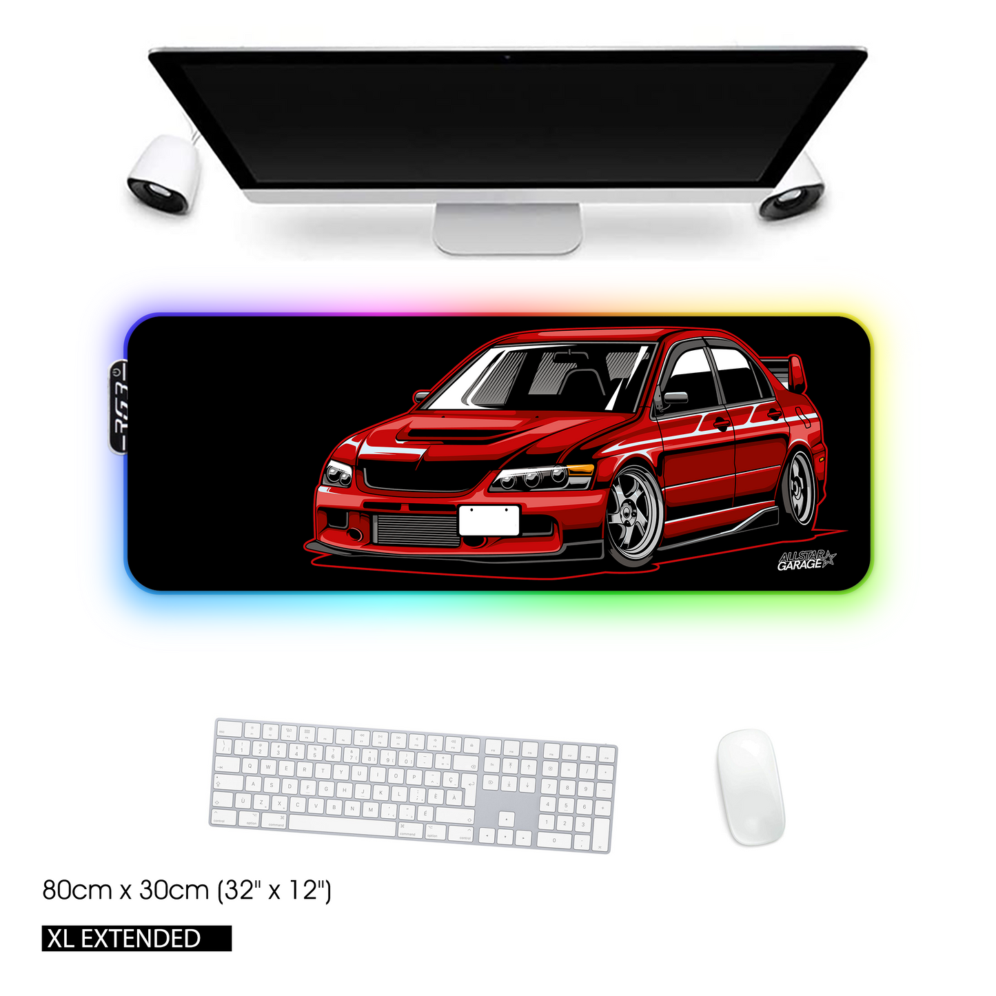 AllstarGarage 19 RGB Gaming Mouse Pad Extended Waterproof Desk pad, Lancer EVO design