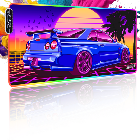 AllstarGarage 19 RGB Gaming Mouse Pad Extended Waterproof Desk pad, Skyline GTR r34 Design