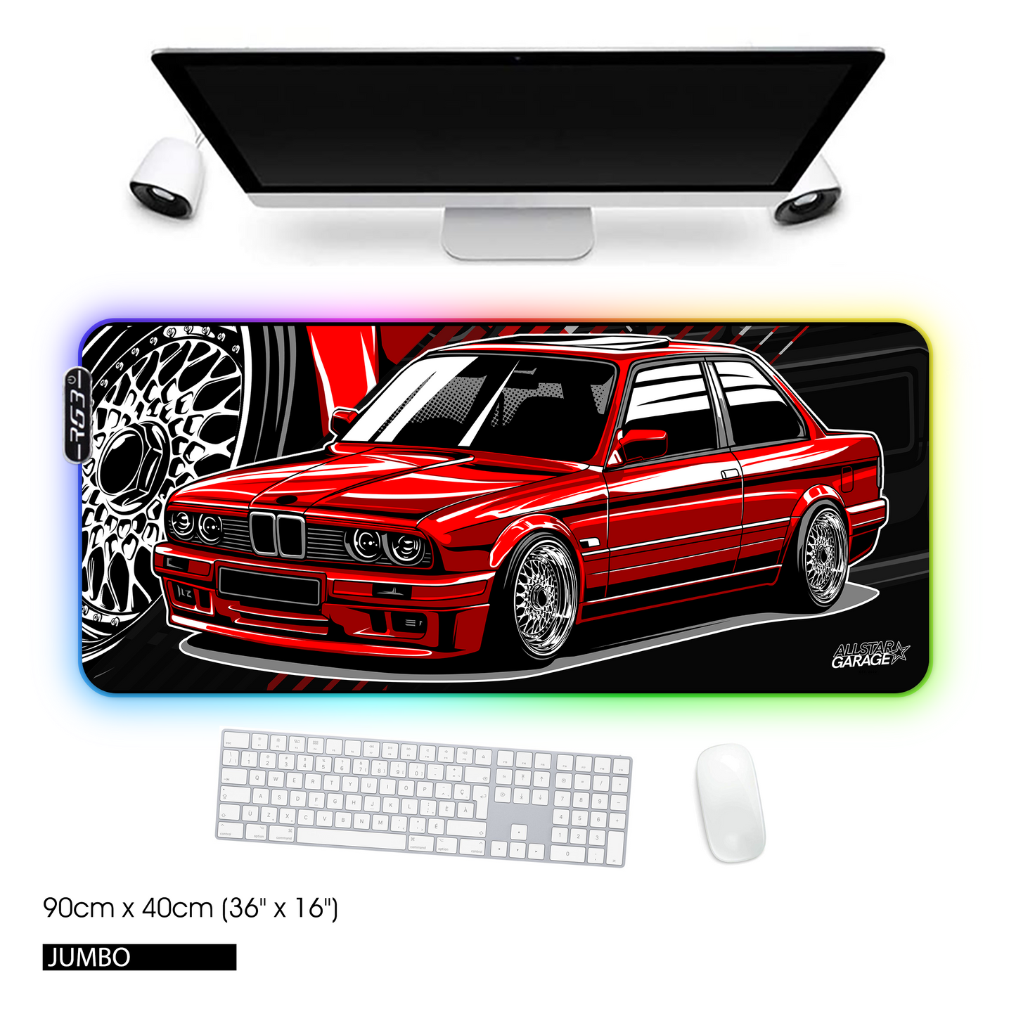 AllstarGarage 19 RGB Gaming Mouse Pad Extended Waterproof Desk pad, E30 bimmer mousepad