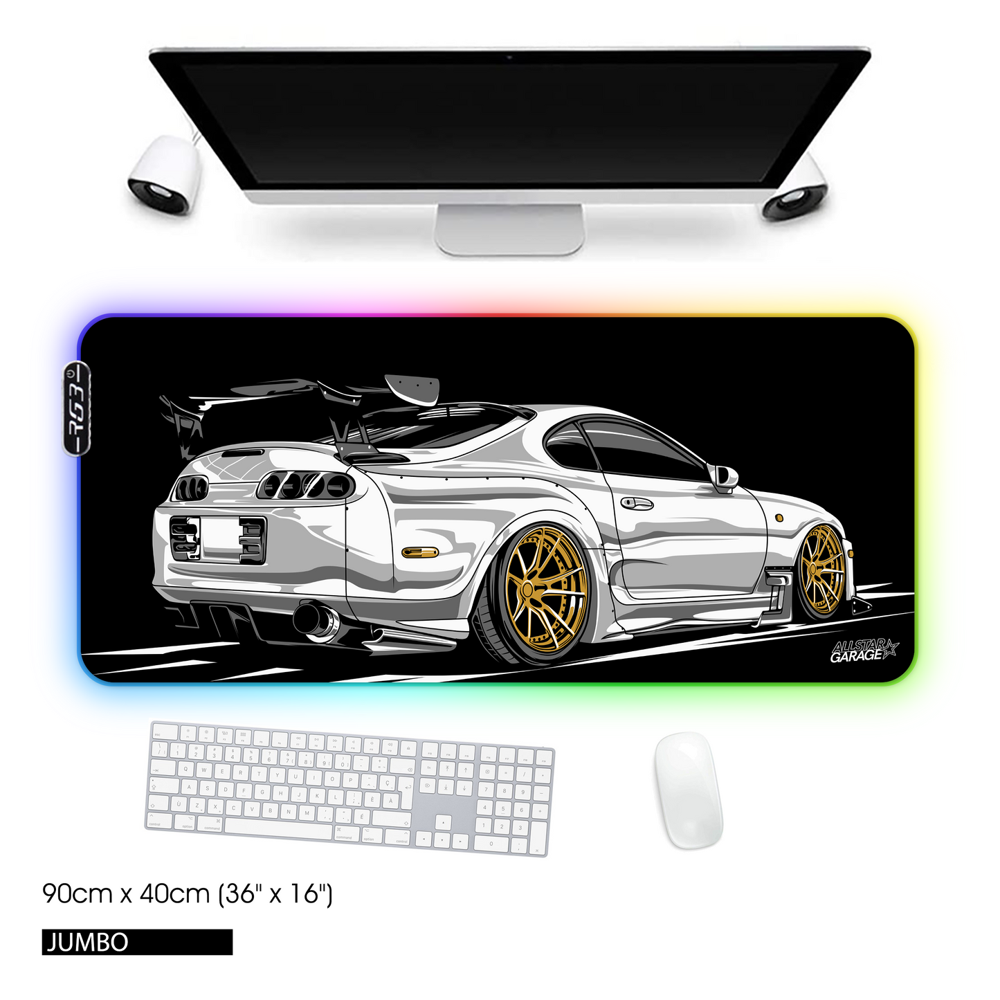 AllstarGarage 19 RGB Gaming Mouse Pad Extended Waterproof Desk pad, Supra JDM car Mousepad