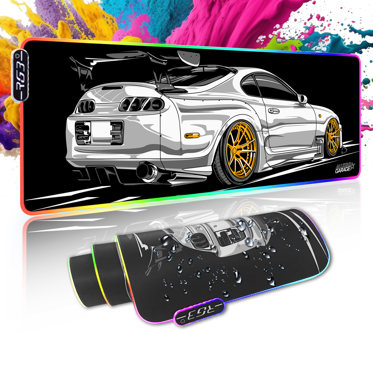 AllstarGarage 19 RGB Gaming Mouse Pad Extended Waterproof Desk pad, Supra JDM car Mousepad