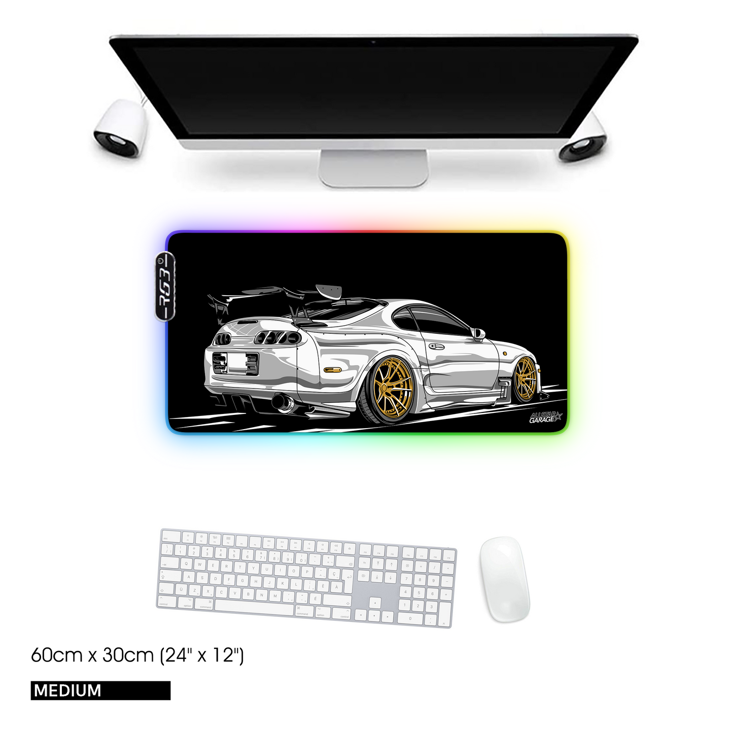 AllstarGarage 19 RGB Gaming Mouse Pad Extended Waterproof Desk pad, Supra JDM car Mousepad