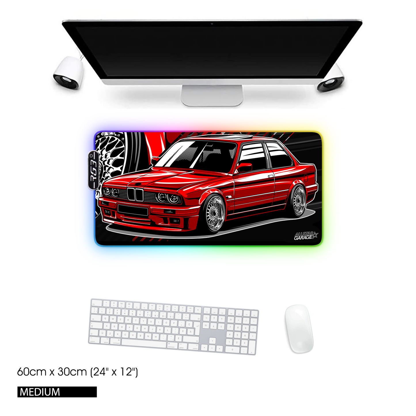 AllstarGarage 19 RGB Gaming Mouse Pad Extended Waterproof Desk pad, E30 bimmer mousepad