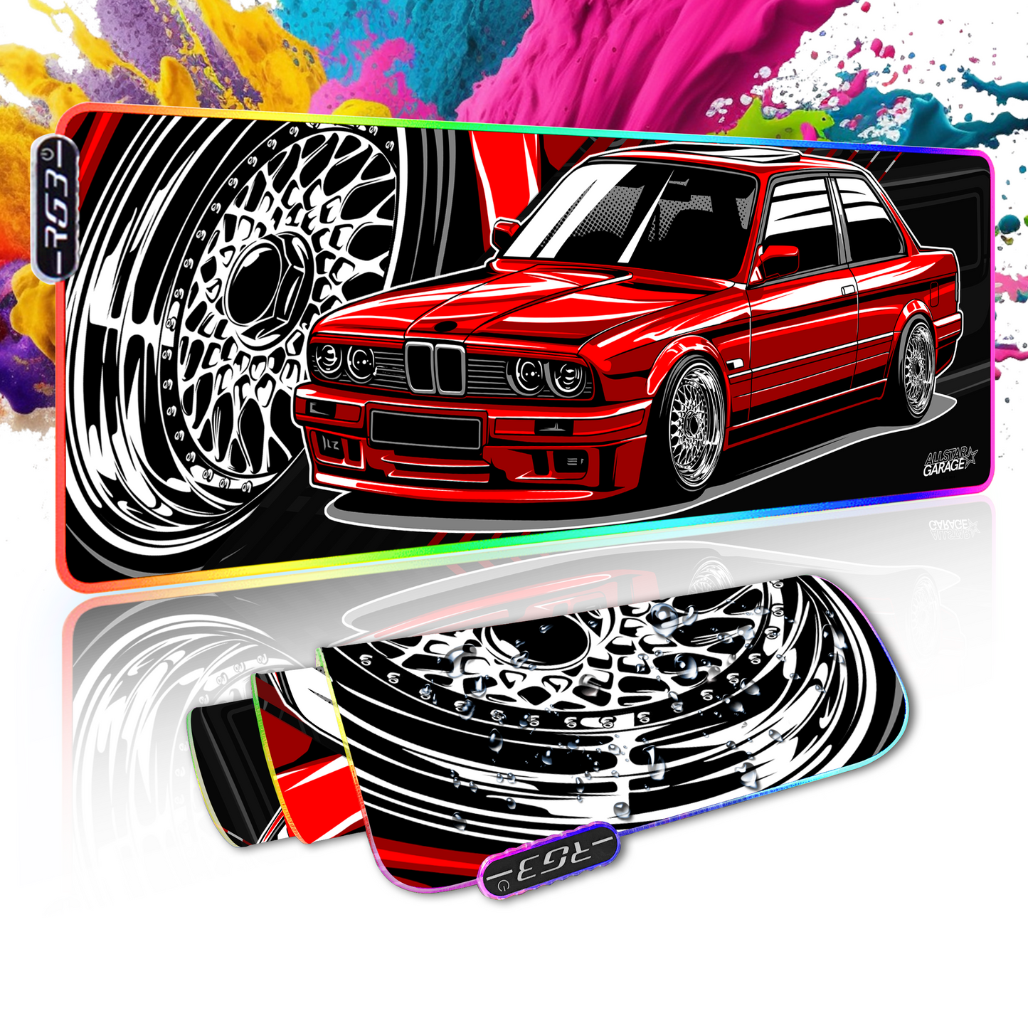 AllstarGarage 19 RGB Gaming Mouse Pad Extended Waterproof Desk pad, E30 bimmer mousepad