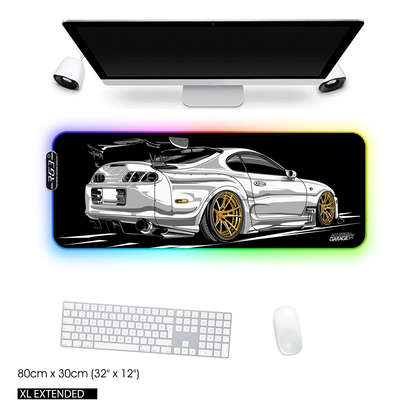 AllstarGarage 19 RGB Gaming Mouse Pad Extended Waterproof Desk pad, Supra JDM car Mousepad