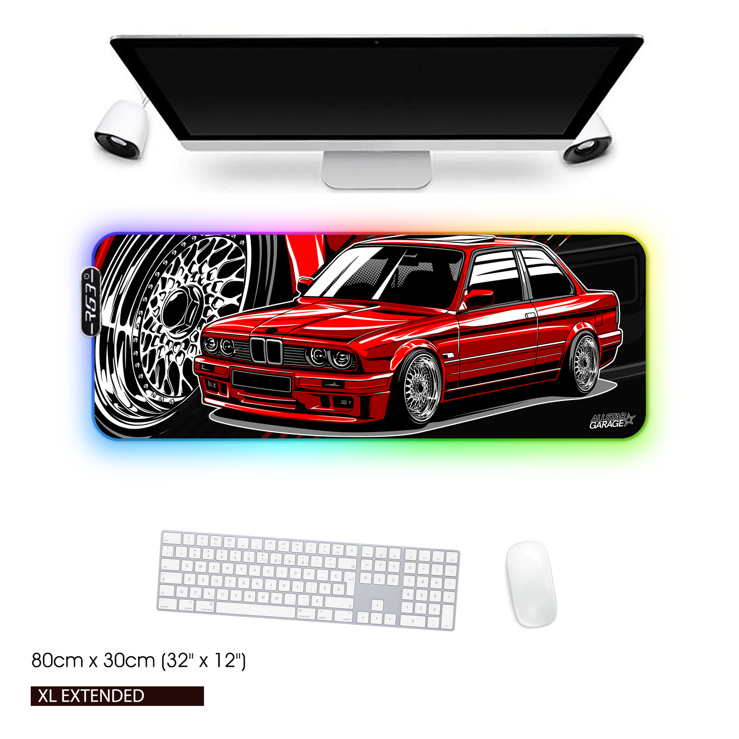 AllstarGarage 19 RGB Gaming Mouse Pad Extended Waterproof Desk pad, E30 bimmer mousepad